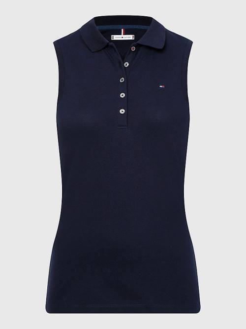 Blue Tommy Hilfiger Sleeveless Stretch Cotton Slim Fit Women's Polo Shirts | TH498CFZ