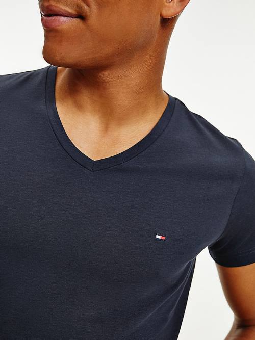 Blue Tommy Hilfiger Slim Fit Cotton Men's T Shirts | TH321RPD