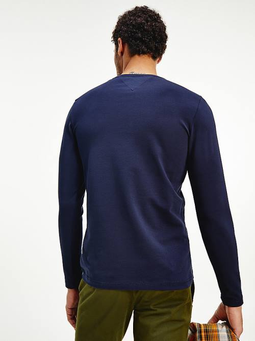 Blue Tommy Hilfiger Slim Fit Long Sleeve Men's T Shirts | TH041EVS