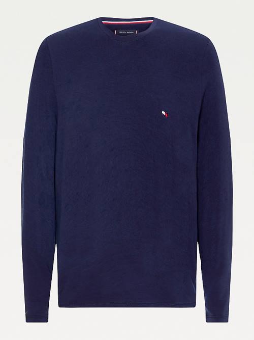 Blue Tommy Hilfiger Slim Fit Long Sleeve Men's T Shirts | TH041EVS