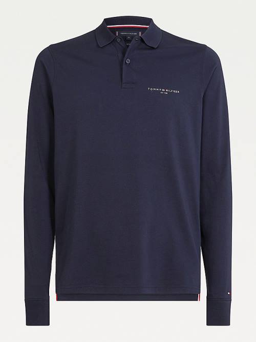 Blue Tommy Hilfiger Slim Fit Long Sleeve Men's Polo Shirts | TH837OFM