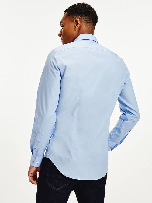 Blue Tommy Hilfiger Slim Fit Poplin Men's Shirts | TH384QMW