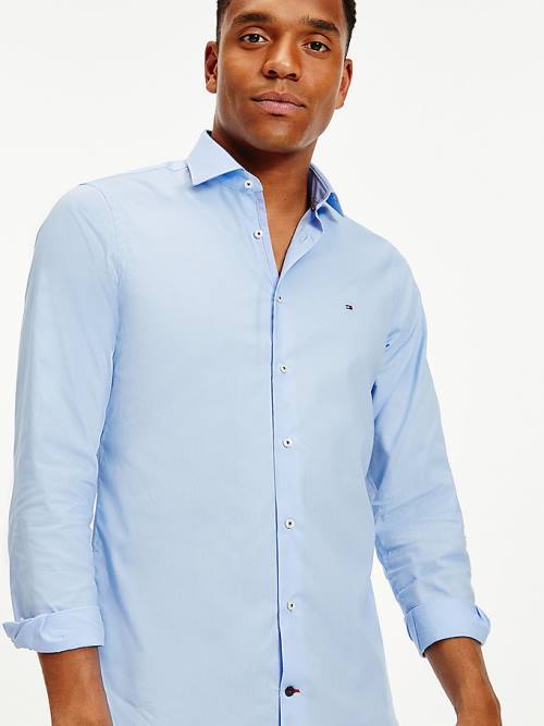 Blue Tommy Hilfiger Slim Fit Poplin Men's Shirts | TH384QMW