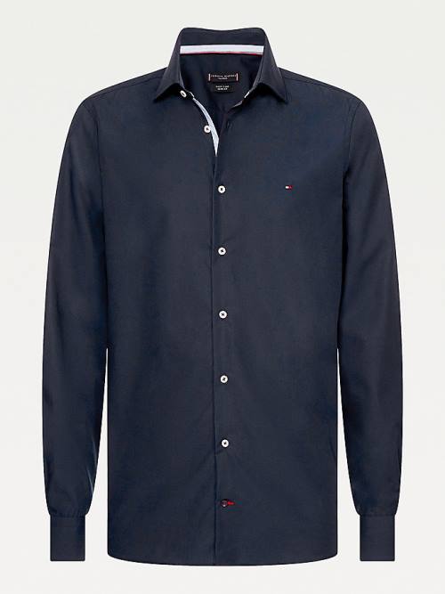 Blue Tommy Hilfiger Slim Fit Poplin Men's Shirts | TH831LFP