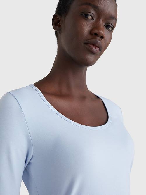 Blue Tommy Hilfiger Slim Fit Scoop Neck Women's T Shirts | TH370NEQ