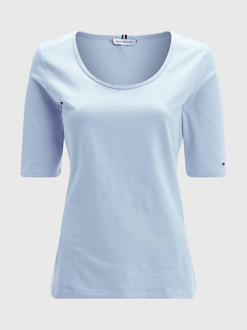 Blue Tommy Hilfiger Slim Fit Scoop Neck Women's T Shirts | TH370NEQ