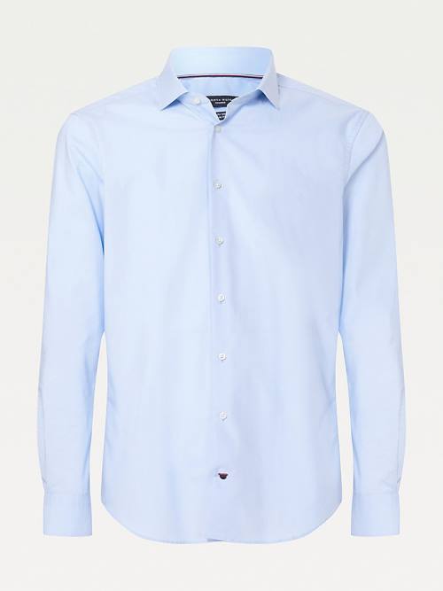 Blue Tommy Hilfiger Slim Fit Stretch Cotton Men's Shirts | TH370RYC