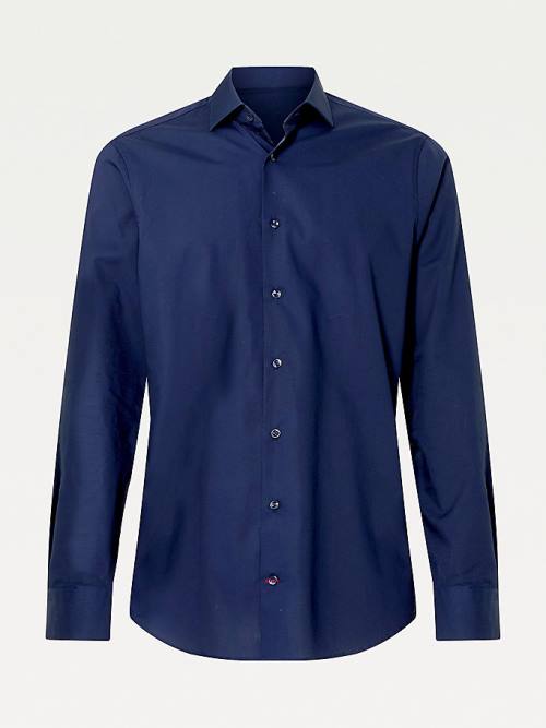 Blue Tommy Hilfiger Slim Fit Stretch Cotton Men's Shirts | TH614YBR