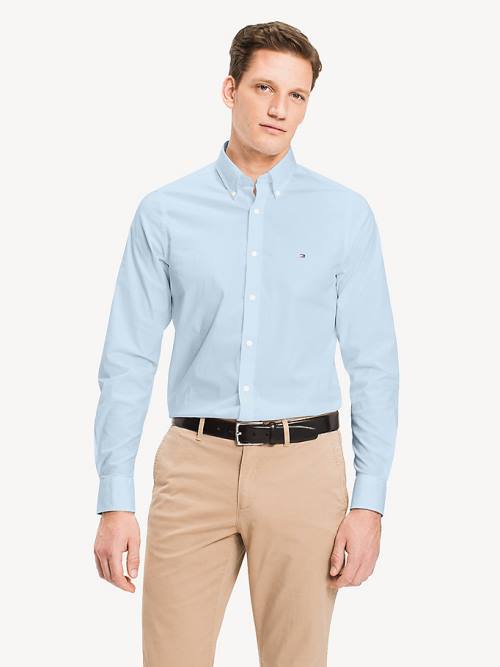 Blue Tommy Hilfiger Slim Fit Stretch Poplin Men's Shirts | TH903LAZ