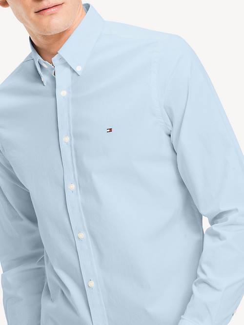 Blue Tommy Hilfiger Slim Fit Stretch Poplin Men's Shirts | TH903LAZ