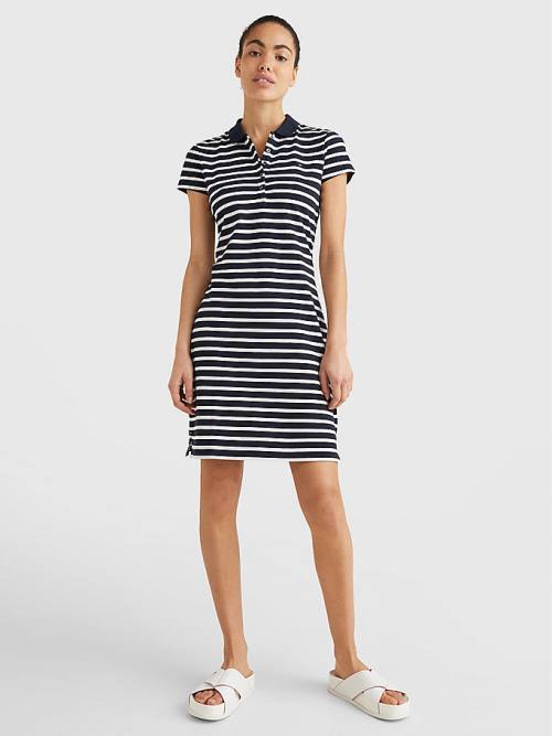 Blue Tommy Hilfiger Slim Fit Stripe Polo Women's Dress | TH385GIT