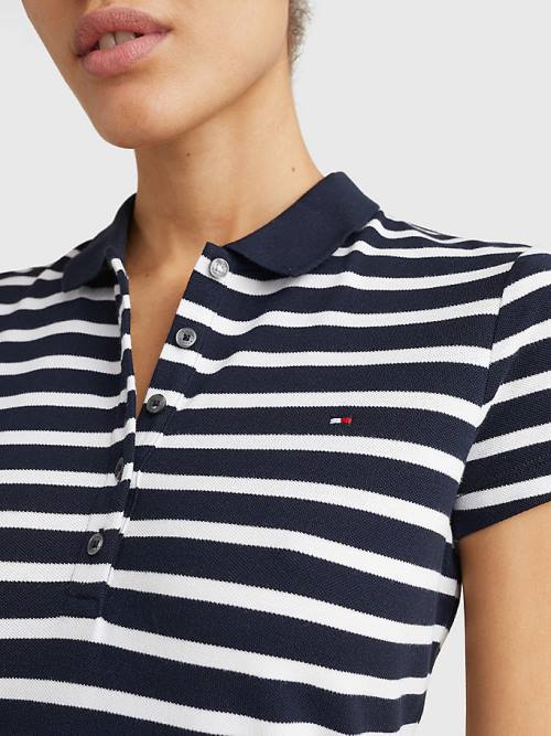 Blue Tommy Hilfiger Slim Fit Stripe Polo Women's Dress | TH385GIT