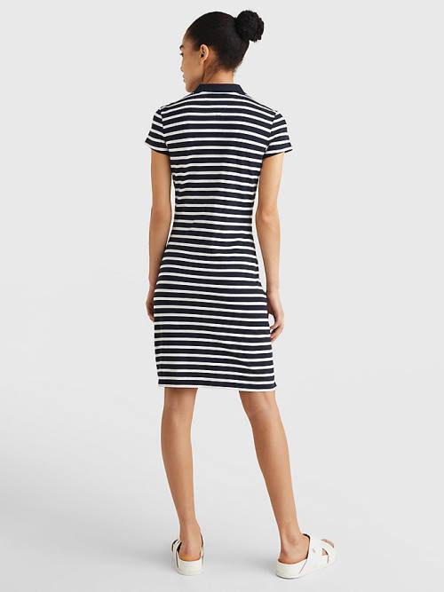 Blue Tommy Hilfiger Slim Fit Stripe Polo Women's Dress | TH385GIT