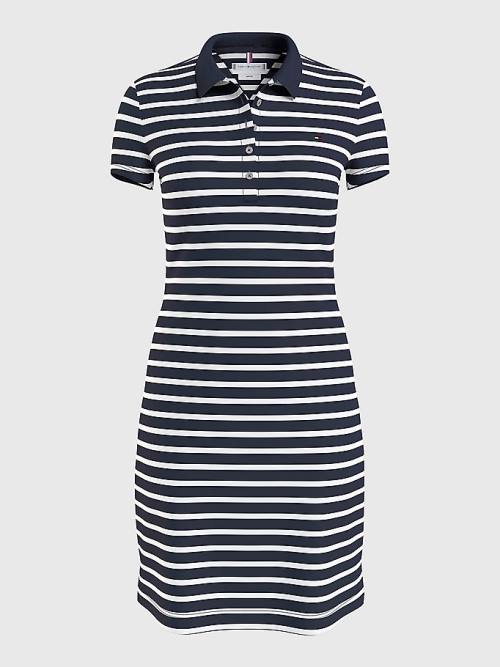 Blue Tommy Hilfiger Slim Fit Stripe Polo Women's Dress | TH385GIT