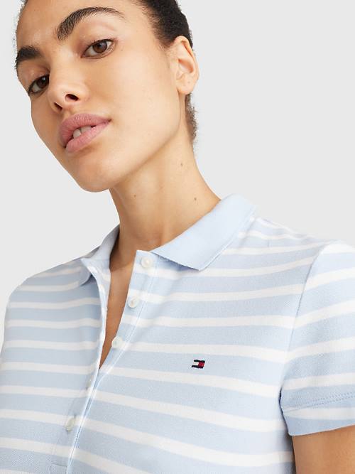 Blue Tommy Hilfiger Slim Fit Stripe Polo Women's Dress | TH791CNZ