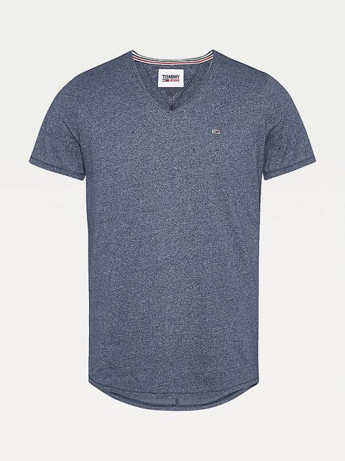 Blue Tommy Hilfiger Slim Fit V-Neck Men's T Shirts | TH783MSV