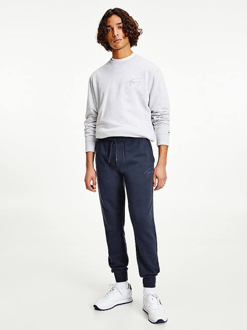 Blue Tommy Hilfiger Slim Fleece Signature Joggers Men's Pants | TH935XRA