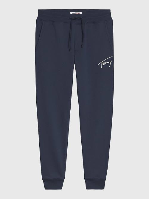 Blue Tommy Hilfiger Slim Fleece Signature Joggers Men's Pants | TH935XRA