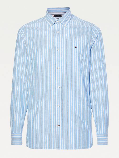 Blue Tommy Hilfiger Slub Stripe Slim Fit Men's Shirts | TH218HBF