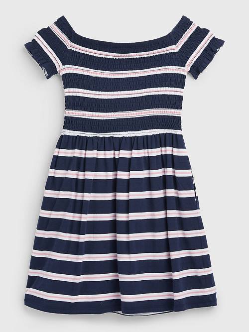 Blue Tommy Hilfiger Smocked Stripe Fit & Flare Girls' Dress | TH139GAN