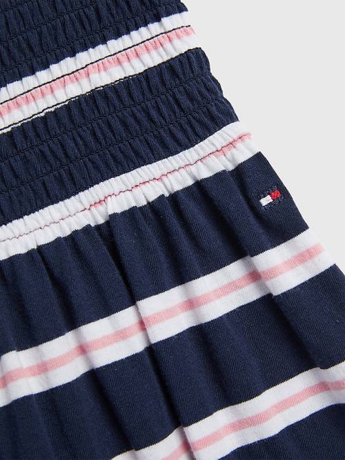 Blue Tommy Hilfiger Smocked Stripe Fit & Flare Girls' Dress | TH139GAN