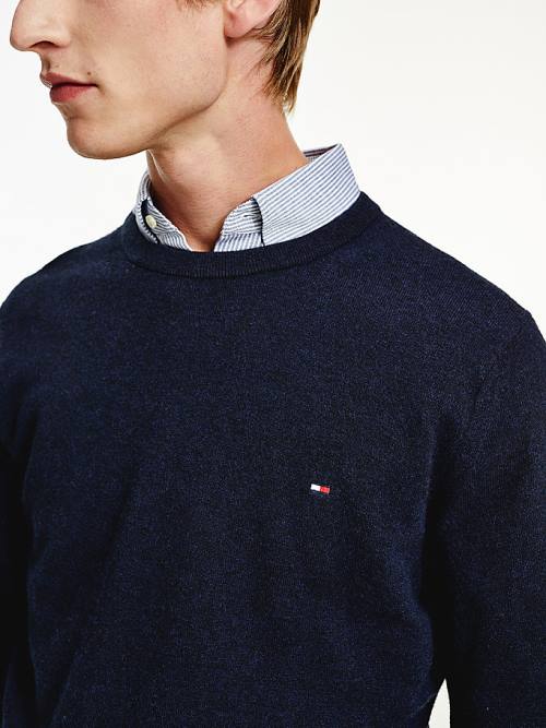 Blue Tommy Hilfiger Soft Merino Wool Crew Neck Jumper Men's Sweaters | TH380JVO