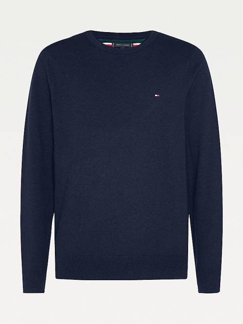 Blue Tommy Hilfiger Soft Merino Wool Crew Neck Jumper Men's Sweaters | TH380JVO