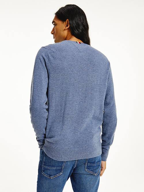 Blue Tommy Hilfiger Soft Merino Wool Crew Neck Jumper Men's Sweaters | TH781AMC