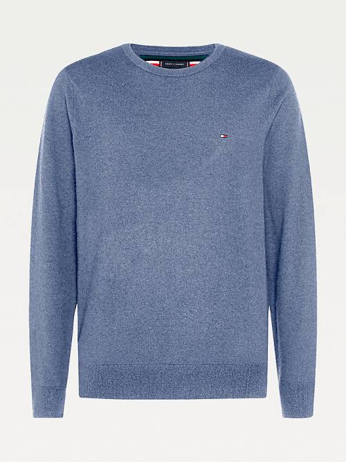 Blue Tommy Hilfiger Soft Merino Wool Crew Neck Jumper Men's Sweaters | TH781AMC