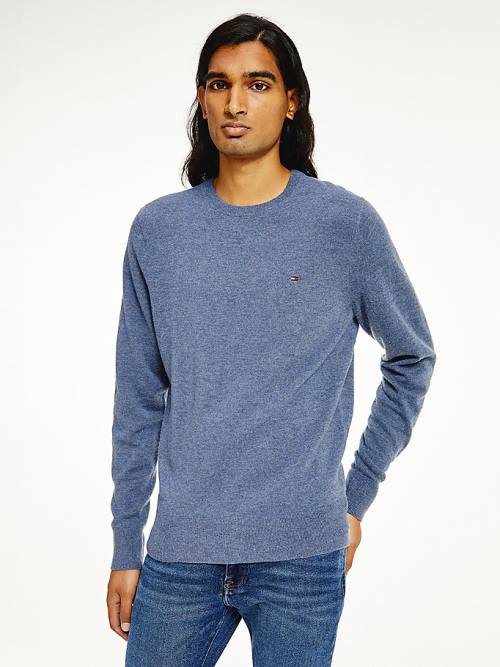 Blue Tommy Hilfiger Soft Merino Wool Crew Neck Jumper Men\'s Sweaters | TH781AMC