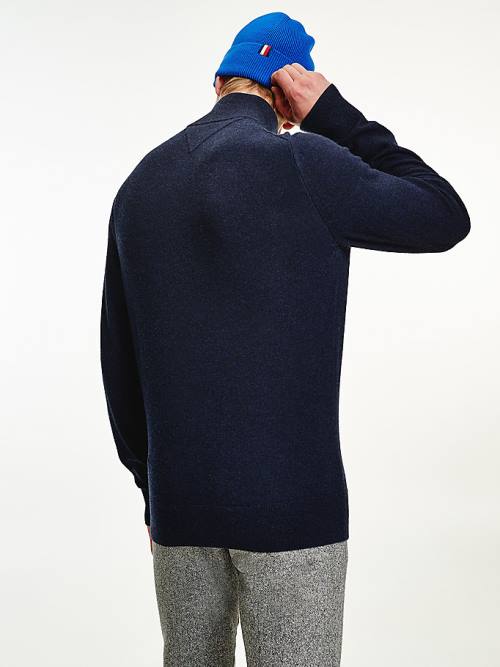 Blue Tommy Hilfiger Soft Merino Wool Half Zip Jumper Men's Sweaters | TH470MIP