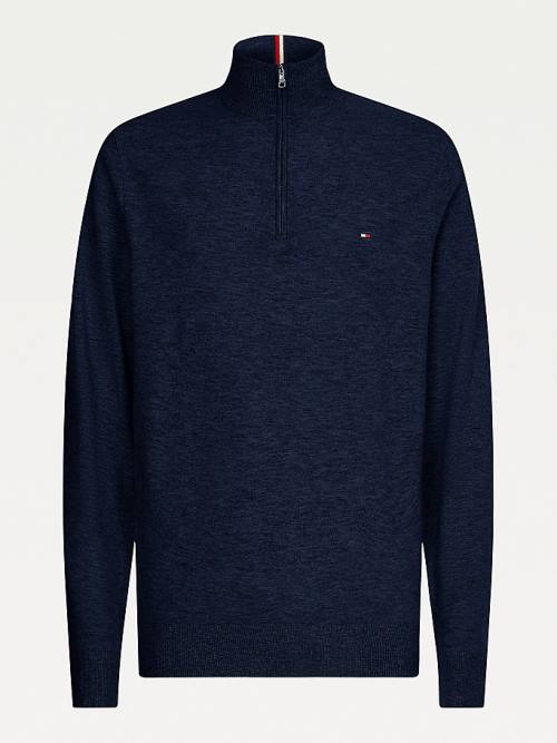 Blue Tommy Hilfiger Soft Merino Wool Half Zip Jumper Men's Sweaters | TH470MIP