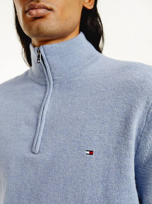 Blue Tommy Hilfiger Soft Merino Wool Half Zip Jumper Men's Sweaters | TH607XNI