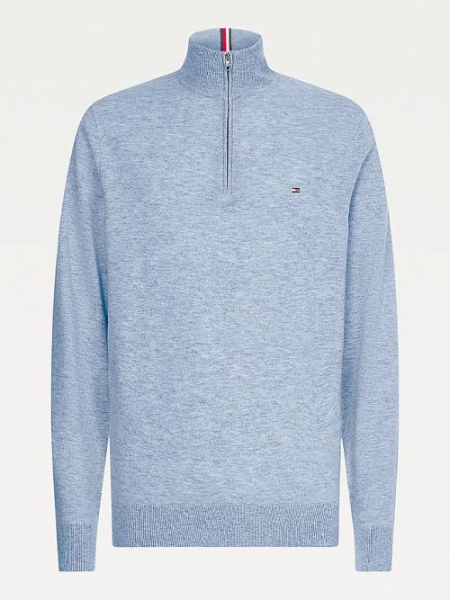 Blue Tommy Hilfiger Soft Merino Wool Half Zip Jumper Men's Sweaters | TH607XNI