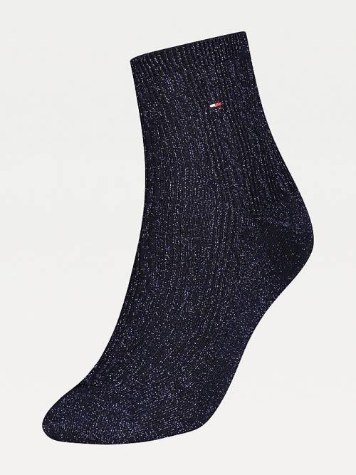 Blue Tommy Hilfiger Sparkle Cable Knit Short Women\'s Socks | TH276AWJ