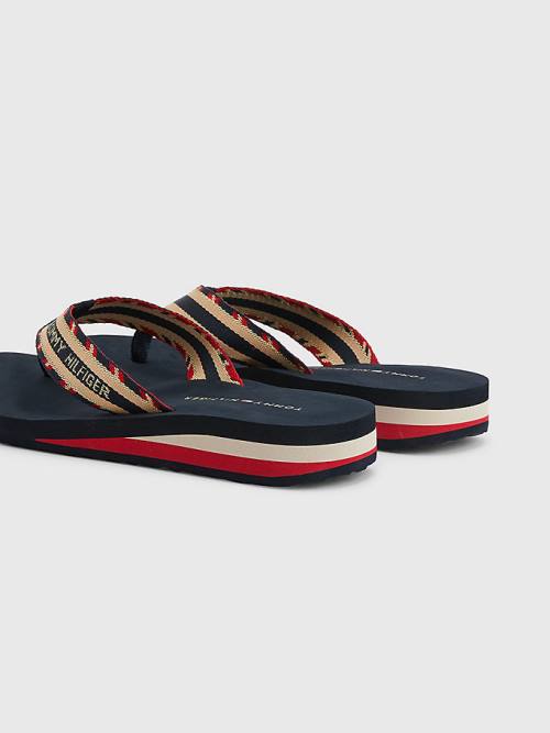 Blue Tommy Hilfiger Sparkle Strap Logo Flip-Flops Women's Sandals | TH675FEM