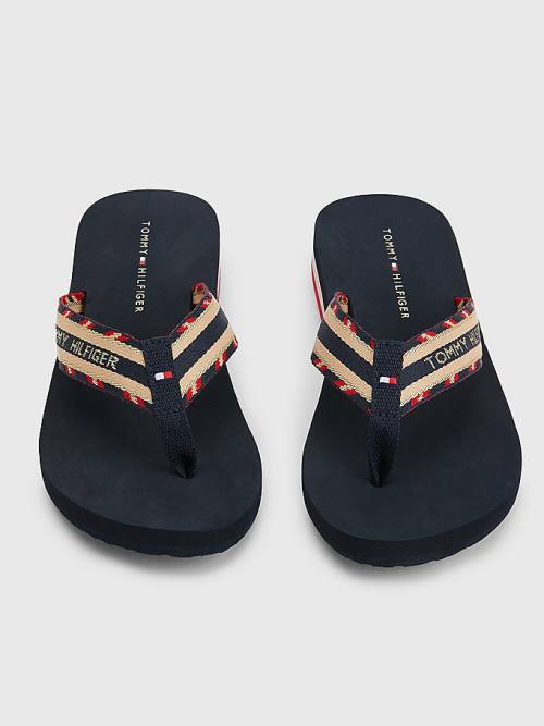 Blue Tommy Hilfiger Sparkle Strap Logo Flip-Flops Women's Sandals | TH675FEM