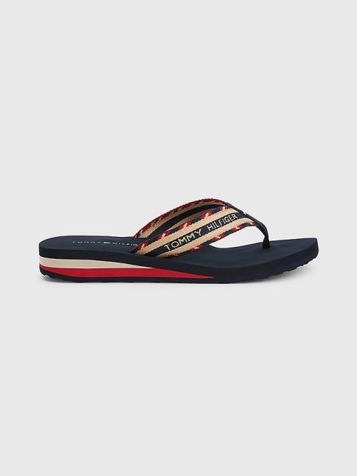 Blue Tommy Hilfiger Sparkle Strap Logo Flip-Flops Women's Sandals | TH675FEM