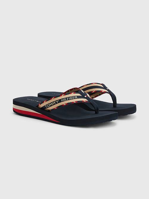 Blue Tommy Hilfiger Sparkle Strap Logo Flip-Flops Women\'s Sandals | TH675FEM