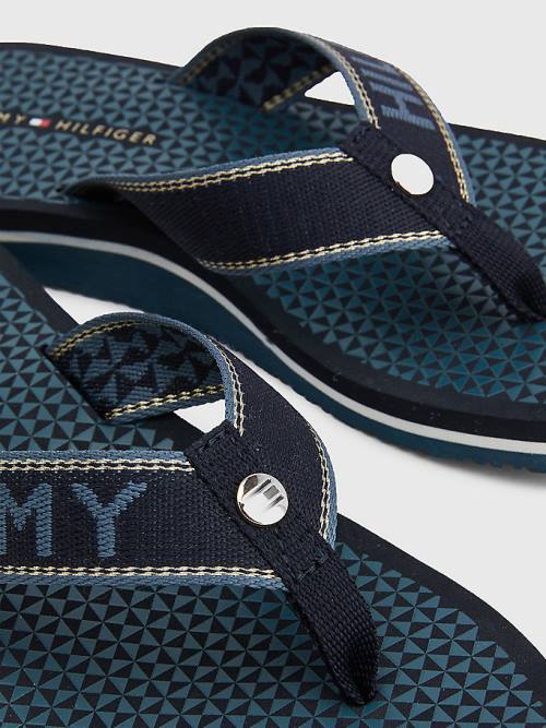 Blue Tommy Hilfiger Sparkle Webbing Flip-Flops Women's Sandals | TH051TPE