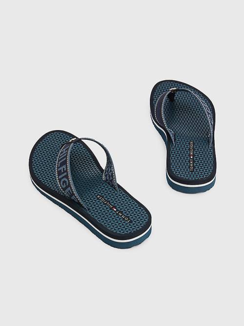 Blue Tommy Hilfiger Sparkle Webbing Flip-Flops Women's Sandals | TH051TPE