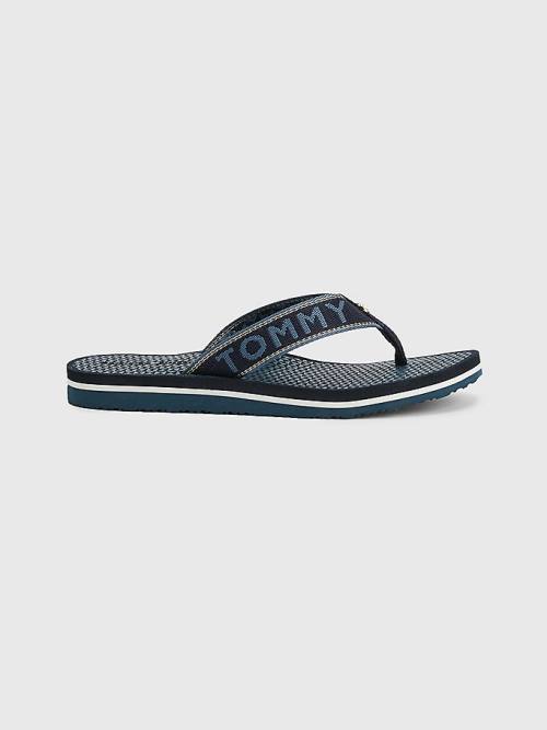 Blue Tommy Hilfiger Sparkle Webbing Flip-Flops Women's Sandals | TH051TPE