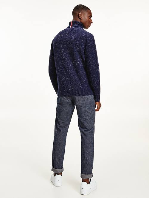 Blue Tommy Hilfiger Speckled Roll Neck Relaxed Jumper Men's Sweaters | TH528IKB