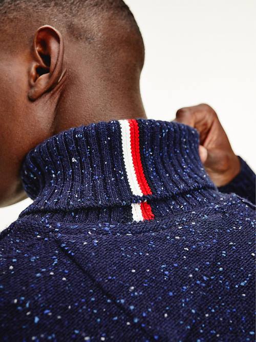 Blue Tommy Hilfiger Speckled Roll Neck Relaxed Jumper Men's Sweaters | TH528IKB