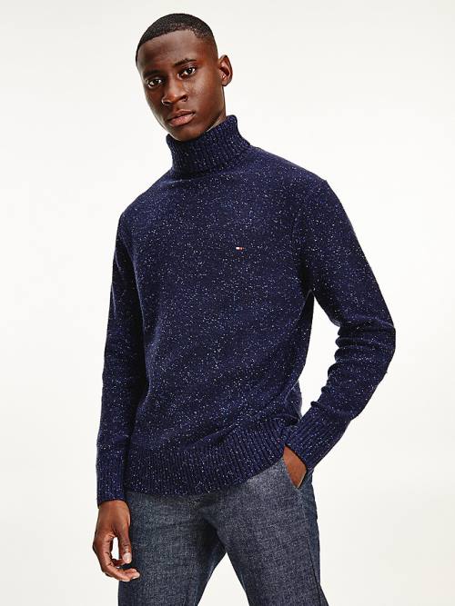 Blue Tommy Hilfiger Speckled Roll Neck Relaxed Jumper Men\'s Sweaters | TH528IKB