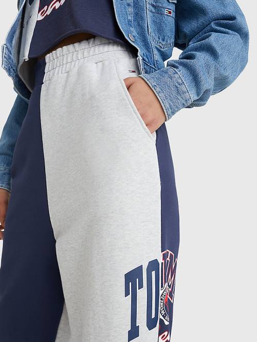 Blue Tommy Hilfiger Spliced Collegiate Relaxed Joggers Women's Pants | TH103VGN