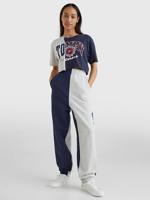 Blue Tommy Hilfiger Spliced Logo Cropped Women's T Shirts | TH401LOY