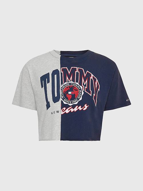 Blue Tommy Hilfiger Spliced Logo Cropped Women's T Shirts | TH401LOY