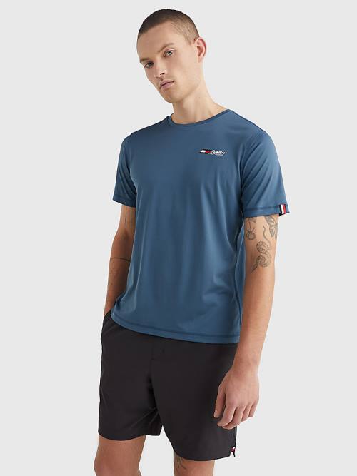 Blue Tommy Hilfiger Sport Essential Slim Fit Training Men\'s T Shirts | TH730GFY