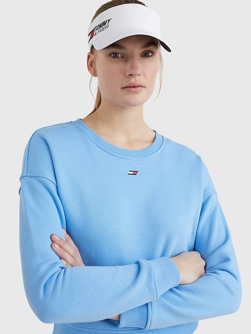 Blue Tommy Hilfiger Sport Flag Relaxed Fit Women's Sweatshirts | TH863AJN